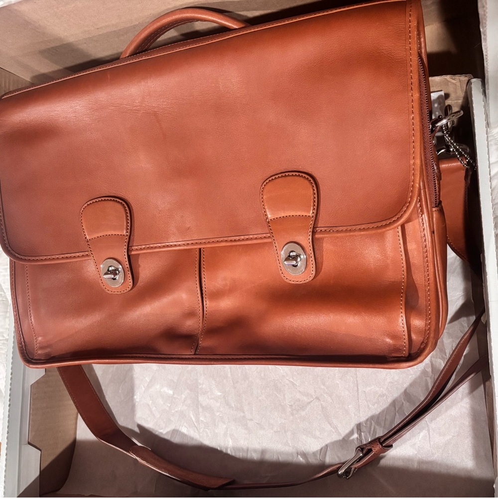 Vintage Coach Prescott British Tan Double Turn-Lock Briefcase